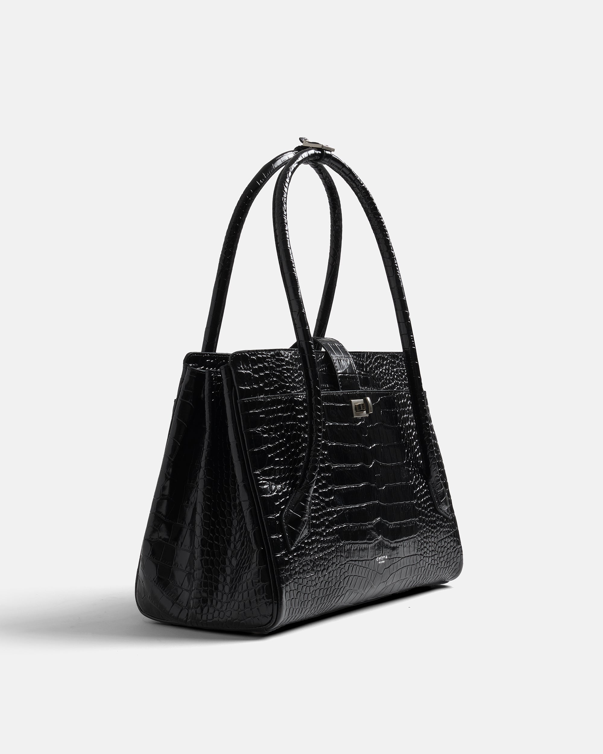Cleo - Black Croc-Embossed