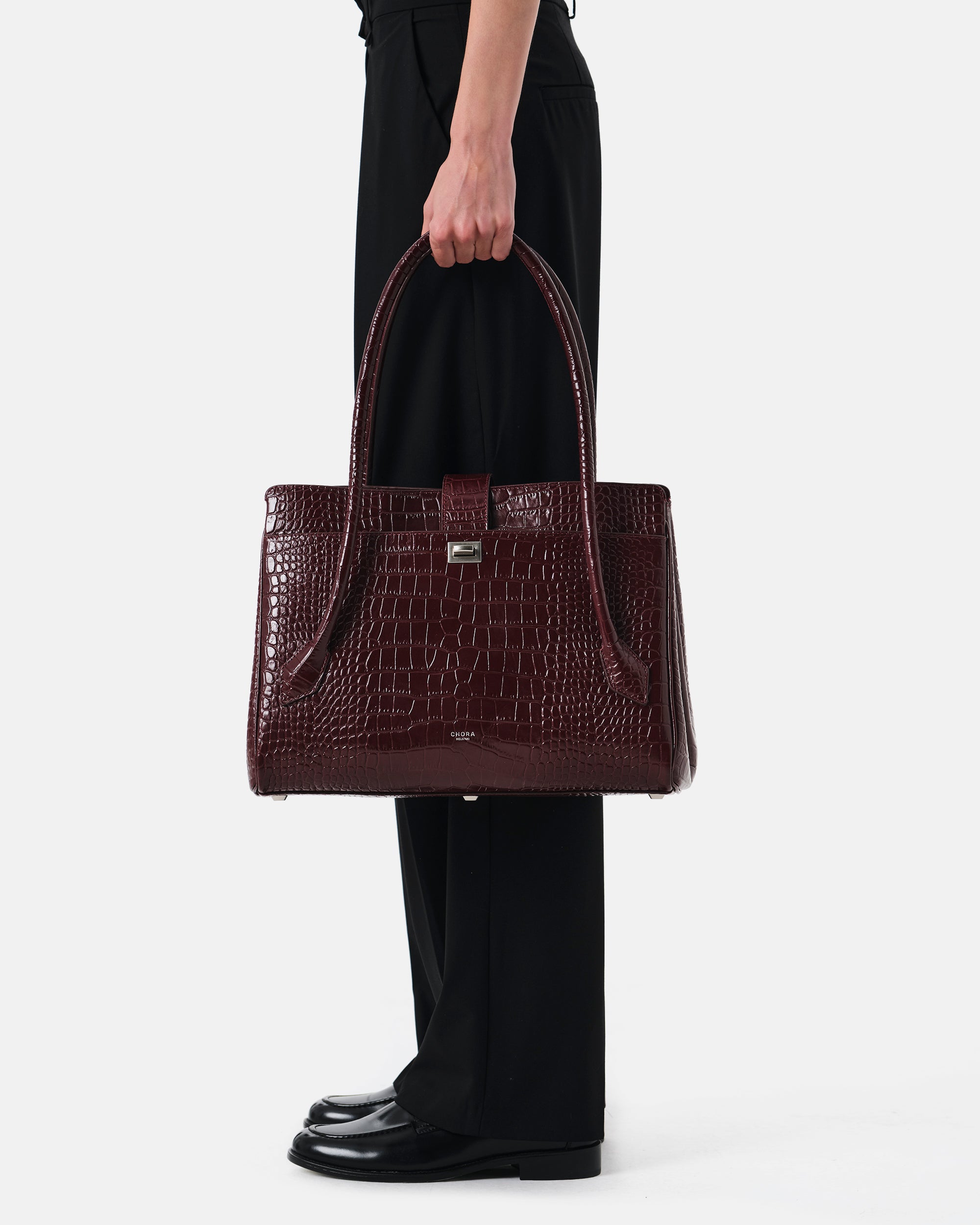 Cleo - Burgundy Croc-Embossed