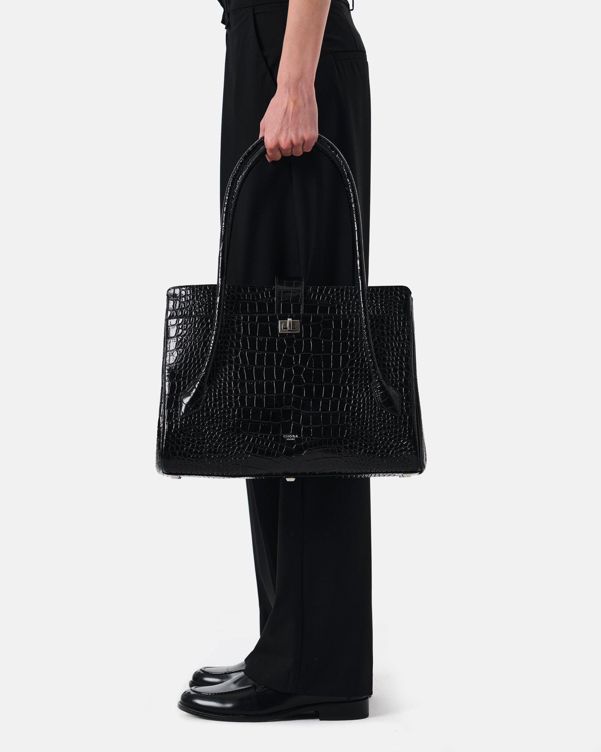 Cleo - Black Croc-Embossed