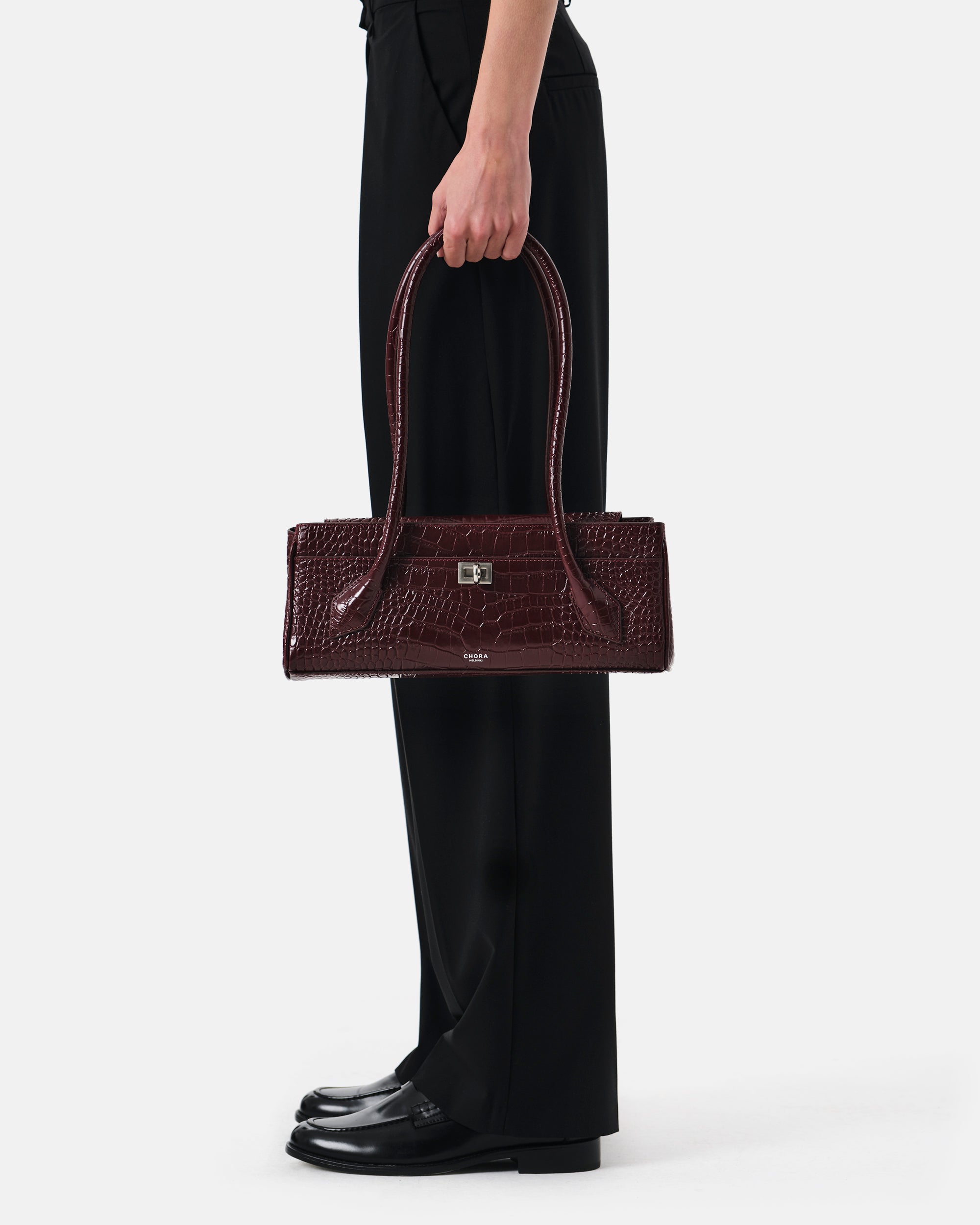 Isla - Burgundy Croc-Embossed
